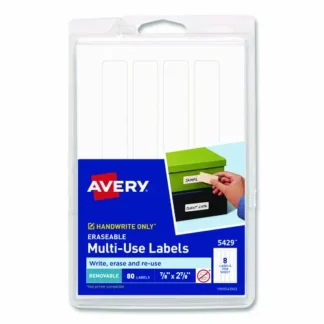 Avery® Erasable ID Labels, Inkjet/Laser Printers, 0.88 x 2.88, White, 8/Sheet, 10 Sheets/Pack