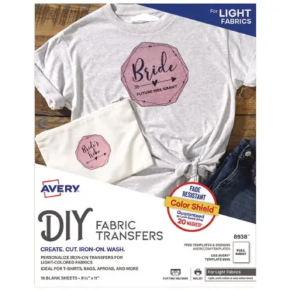 Avery® Fabric Transfers, 8.5 x 11, White, 18/Pack