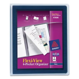 Avery® Flexi-View Six-Pocket Polypropylene Organizer - 150 Sheet Capacity, 11 x 8.5, Translucent/Navy