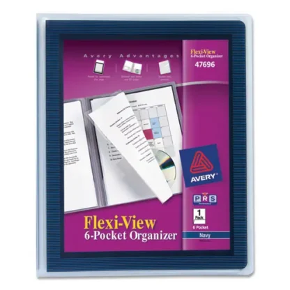 Avery® Flexi-View Six-Pocket Polypropylene Organizer - 150 Sheet Capacity, 11 x 8.5, Translucent/Navy