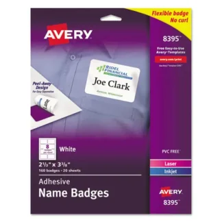Avery® Flexible Adhesive Name Badge Labels, White, 160/Pack