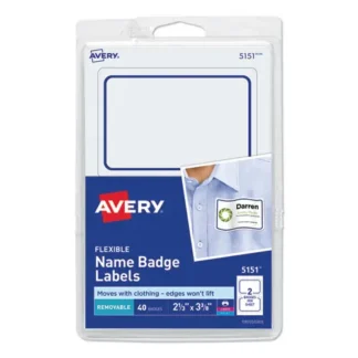 Avery® Flexible Adhesive Name Badge Labels, White/Blue Border, 40/Pack