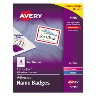 Avery® Flexible Adhesive Name Badge Labels, White/Red Border, 400/Box