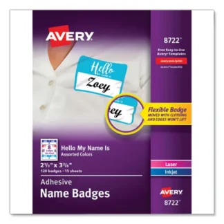 Avery® Flexible Adhesive Name Badge Labels, Assorted, 120/Pack