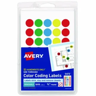 Avery® Handwrite-Only Self-Adhesive "See Through" Removable Round Color Dots, Assorted Colors, 0.75" Diameter, 1,015 Labels per Pack