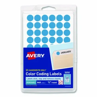 Avery® Handwrite Only Self-Adhesive Removable Round Color-Coding Labels, Light Blue, 0.5" Diameter, 60 Labels/Sheet, 14 Sheets/Pack (5050)