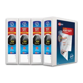 Avery® Heavy-Duty Non Stick View Binder with DuraHinge and Slant Rings, 3 Rings, 2" Capacity, White, 4/Pack