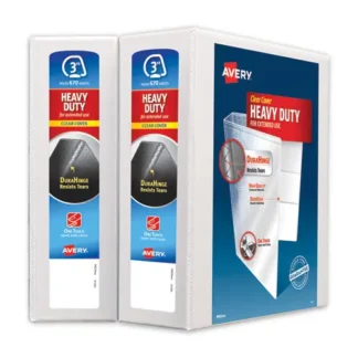 Avery® Heavy-Duty Non Stick View Binder with DuraHinge and Slant Rings, 3" Capacity, White, 2/Pack