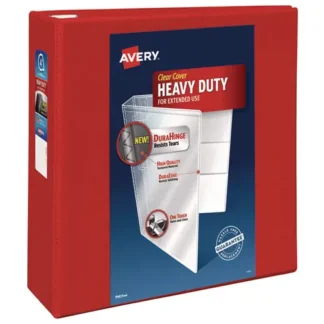 Avery® Heavy-Duty View Binder with DuraHinge and Locking One Touch EZD Rings, 3 Rings, 4" Capacity, 11 x 8.5, Red