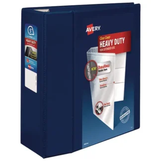 Avery® Heavy-Duty View Binder with DuraHinge and Locking One Touch EZD Rings, 5" Capacity, 3 Rings, 11 x 8.5, Navy Blue