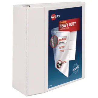 Avery® Heavy-Duty View Binder with DuraHinge and Locking One Touch EZD Rings, 3 Rings, 5" Capacity, 11 x 8.5, White