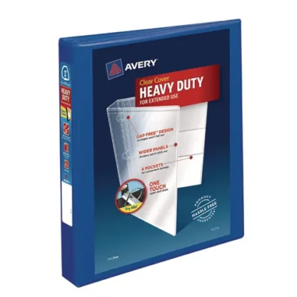 Avery® Heavy-Duty View Binder with DuraHinge and One Touch EZD Rings, 3 Rings, 1" Capacity, 11 x 8.5, Pacific Blue
