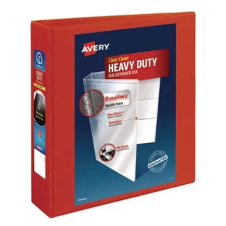 Avery® Heavy-Duty View Binder with DuraHinge and One Touch EZD Rings, 3 Rings, 2" Capacity, 11 x 8.5, Red