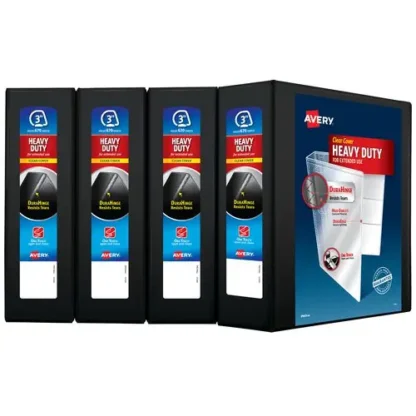 Avery® Heavy-Duty View Binder with DuraHinge and One Touch EZD Rings, 3" Capacity, Black, 4/Carton