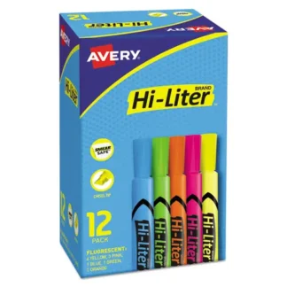 Avery® HI-LITER Desk-Style Highlighters, Assorted Ink Colors, Chisel Tip, Assorted Barrel Colors, Dozen