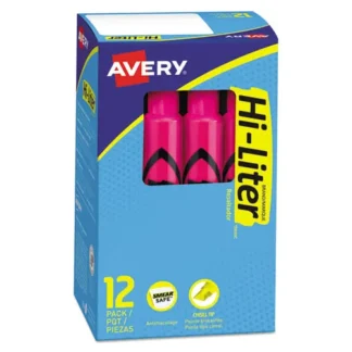 Avery® HI-LITER Desk-Style Highlighters, Fluorescent Pink Ink, Chisel Tip, Pink/Black Barrel, Dozen
