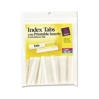Avery® Insertable Index Tabs with Printable Inserts, 1/5-Cut, Clear, 2" Wide, 25/Pack