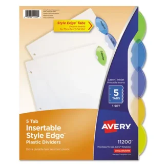 Avery® Insertable Style Edge Tab Plastic Dividers, 5-Tab, Translucent, 11 x 8.5, 1 Set