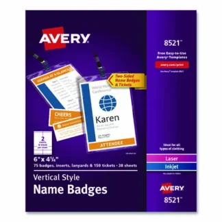 Avery® Lanyard-Style Badge Holder w/Laser/Inkjet Inserts, Top Load, 4.25 x 6, WE, 75/PK