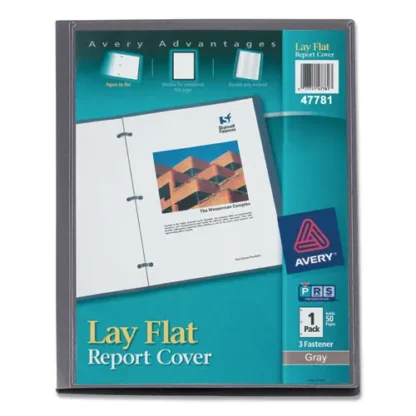 Avery® Lay Flat View Report Cover, Flexible Fastener, 0.5" Capacity, 8.5 x 11, Clear/Gray