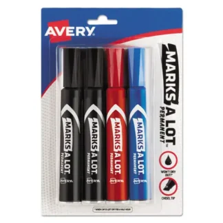 Avery® MARKS A LOT Regular Desk-Style Permanent Marker, Broad Chisel Tip, Assorted Colors, 4/Set (7905)