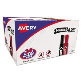 Avery® MARKS A LOT Regular Desk-Style Permanent Marker Value Pack, Broad Chisel Tip, Assorted Colors, 24/Pack (98187)