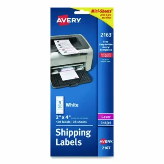 Avery® Mini-Sheets Mailing Labels, Inkjet/Laser Printers, 2 x 4, White, 4/Sheet, 25 Sheets/Pack