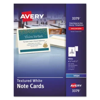 Avery® Note Cards with Matching Envelopes, Inkjet, 65lb, 4.25 x 5.5, Textured Uncoated White, 50 Cards