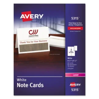 Avery® Note Cards with Matching Envelopes, Laser Printable, 80 lb, Uncoated White, 60 Cards (4.25 x 5.5 in), 30 Sheets/Pack