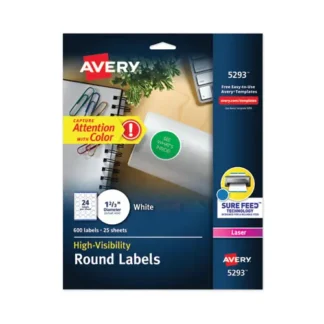 Avery® Permanent Laser Print-to-the-Edge ID Labels w/SureFeed, 1.66" dia, White, 600/PK