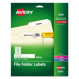 Avery® Permanent TrueBlock File Folder Labels with Sure Feed Technology, White, 30 Labels/Sheet, 25 Sheets/Pack