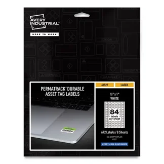 Avery® PermaTrack Durable White Asset Tag Labels, Laser Printers, White, 0.5 x 1, 84 Labels/Sheet, 8 Sheets/Pack