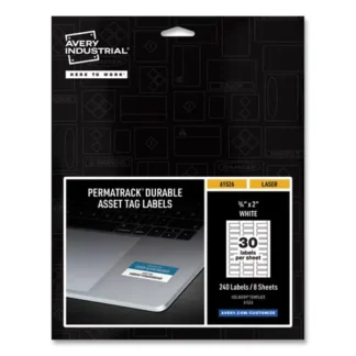Avery® PermaTrack Durable White Asset Tag Labels, Laser Printers, 0.75 x 2, White, 30/Sheet, 8 Sheets/Pack