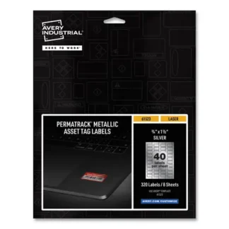 Avery® PermaTrack Metallic Asset Tag Labels, Laser Printers, 0.75 x 1.5, Metallic Silver, 40/Sheet, 8 Sheets/Pack