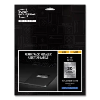 Avery® PermaTrack Metallic Asset Tag Labels, Laser Printers, 0.75 x 2, Metallic Silver, 30/Sheet, 8 Sheets/Pack