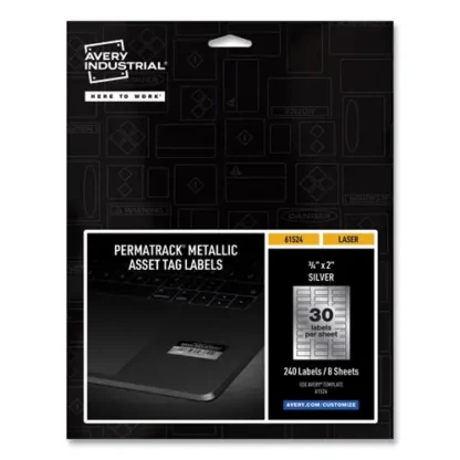 Avery® PermaTrack Metallic Asset Tag Labels, Laser Printers, 0.75 x 2, Metallic Silver, 30/Sheet, 8 Sheets/Pack