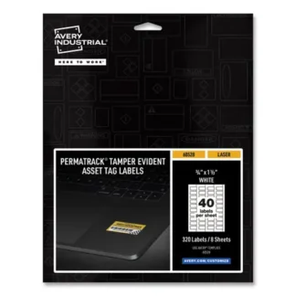 Avery® PermaTrack Tamper-Evident Asset Tag Labels, Laser Printers, White, 40 Labels/Sheet, 8 Sheets/Pack