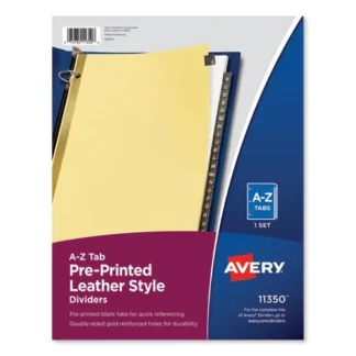 Avery® Preprinted Black Leather Tab Dividers w/Gold Reinforced Edge, 25-Tab, A to Z, 11 x 8.5, Buff