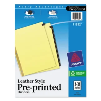 Avery® Preprinted Black Leather Tab Dividers w/Gold Reinforced Edge, 31-Tab, 1 to 31