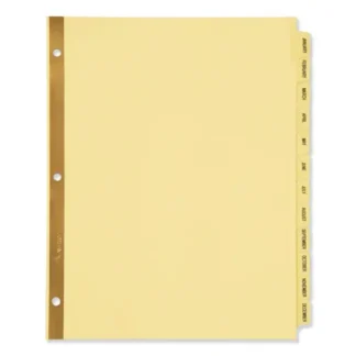 Avery® Preprinted Laminated Tab Dividers with Gold Reinforced Binding Edge, 12-Tab, Jan. to Dec.