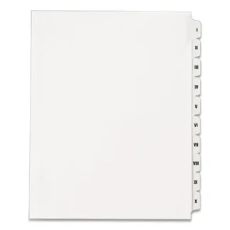 Avery® Preprinted Legal Exhibit Side Tab Index Dividers, Allstate Style, 10-Tab, I to X, White, 1 Set
