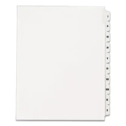 Avery® Preprinted Legal Exhibit Side Tab Index Dividers, Allstate Style, 10-Tab, I to X, White, 1 Set