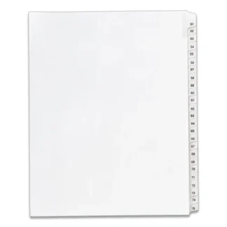 Avery® Preprinted Legal Exhibit Side Tab Index Dividers, Allstate Style, 25-Tab, Numbers 51-75, 11" x 8.5", White, 1 Set (1703)