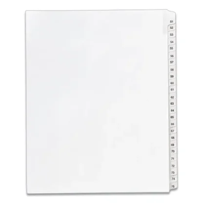 Avery® Preprinted Legal Exhibit Side Tab Index Dividers, Allstate Style, 25-Tab, Numbers 51-75, 11" x 8.5", White, 1 Set (1703)