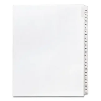 Avery® Preprinted Legal Exhibit Side Tab Index Dividers, Allstate Style, 25-Tab, Numbers 76-100, 11" x 8.5", White, 1 Set (1704)
