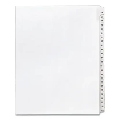 Avery® Preprinted Legal Exhibit Side Tab Index Dividers, Allstate Style, 25-Tab, Numbers 76-100, 11" x 8.5", White, 1 Set (1704)