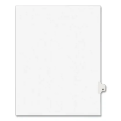 Avery® Preprinted Legal Exhibit Side Tab Index Dividers, Avery Style, 10-Tab, Number 20, 11 x 8.5, White, 25/Pack (1020)