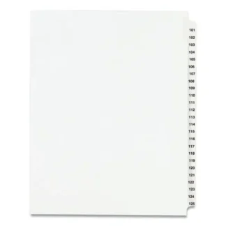 Avery® Preprinted Legal Exhibit Side Tab Index Dividers, Avery Style, 25-Tab Set, Numbers 101-125, White, 11 x 8.5 inches