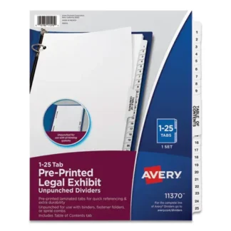 Avery® Preprinted Legal Exhibit Side Tab Index Dividers, Avery Style, 25-Tab, 1 to 25