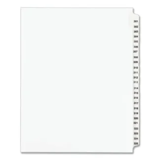 Avery® Preprinted Legal Exhibit Side Tab Index Dividers, Avery Style, 25-Tab Set, Numbers 301-325, White, 11" x 8.5"